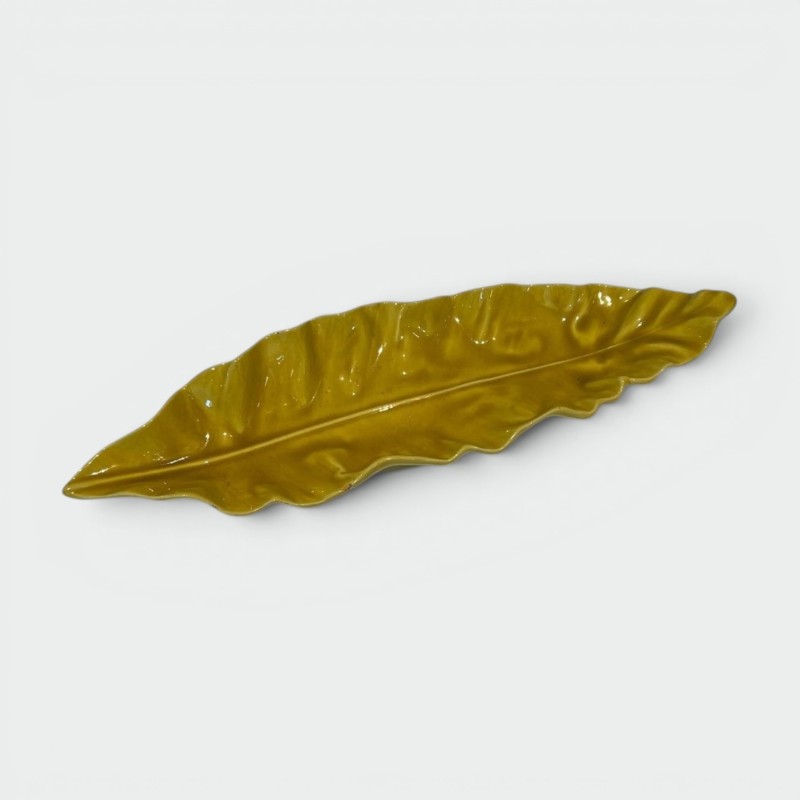Vide-Poche en Céramique Émaillée Jaune en Forme de Feuille, France, vers 1970