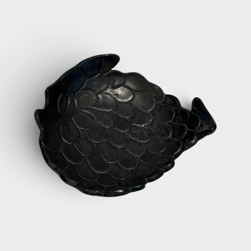 Black Ceramic Fish-Form Vide-Poche, France, circa 1970