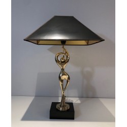 Lampe en Laiton Figurant une Danseuse Stylisée, Travail Français, vers 1970
