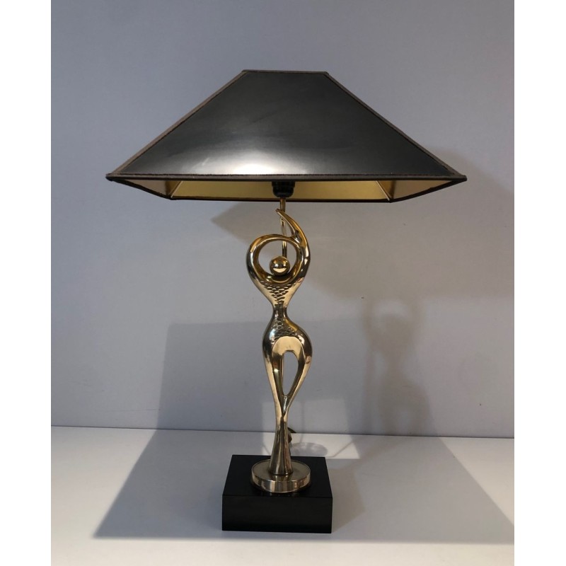 Lampe en Laiton Figurant une Danseuse Stylisée, Travail Français, vers 1970