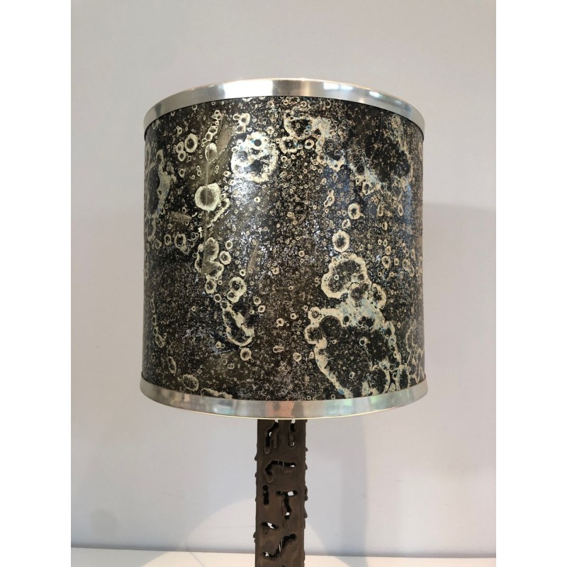 Lampe de Table Moderniste en Acier Travaillé, Travail Français, vers 1970
