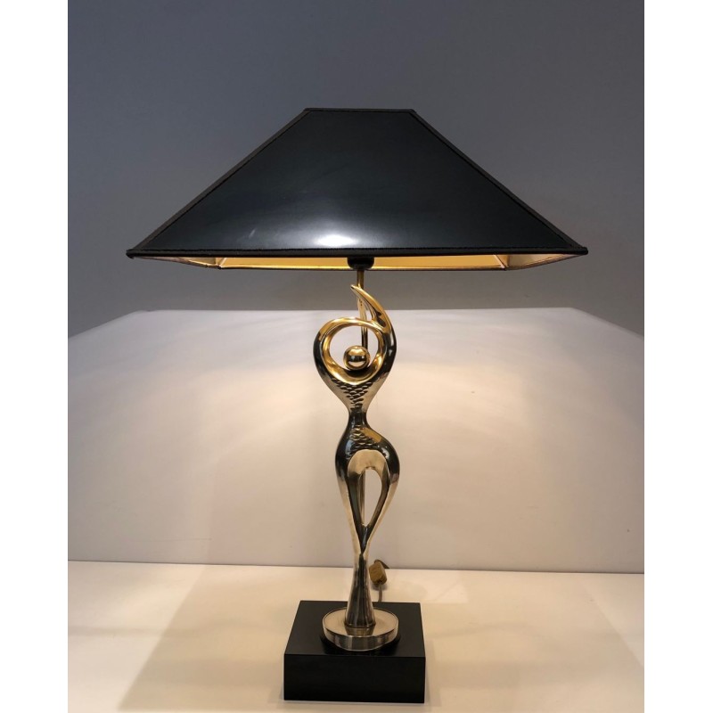 Lampe en Laiton Figurant une Danseuse Stylisée, Travail Français, vers 1970