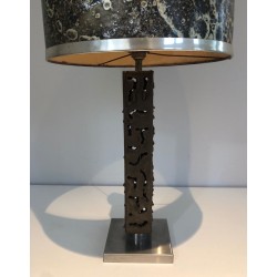 Lampe de Table Moderniste en Acier Travaillé, Travail Français, vers 1970