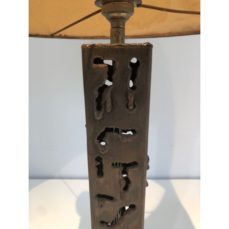 Lampe de Table Moderniste en Acier Travaillé, Travail Français, vers 1970