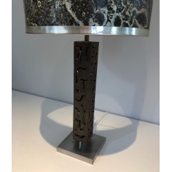 Lampe de Table Moderniste en Acier Travaillé, Travail Français, vers 1970