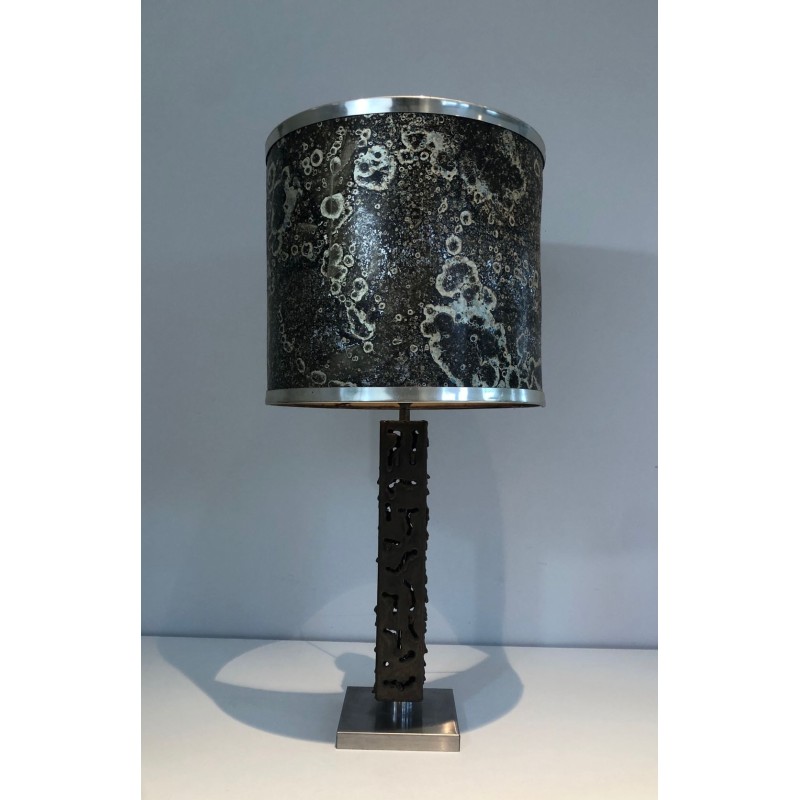 Lampe de Table Moderniste en Acier Travaillé, Travail Français, vers 1970