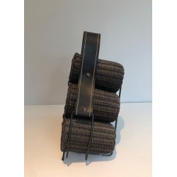 Porte-Bouteilles en Rotin, Métal Laqué et Cuir, Travail Français, vers 1970