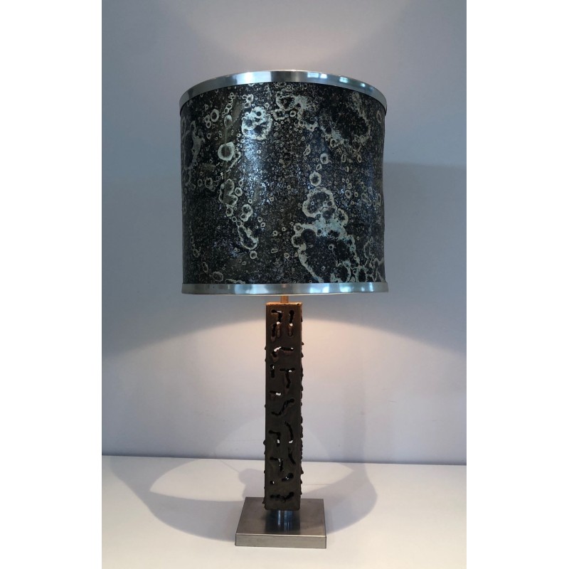Lampe de Table Moderniste en Acier Travaillé, Travail Français, vers 1970