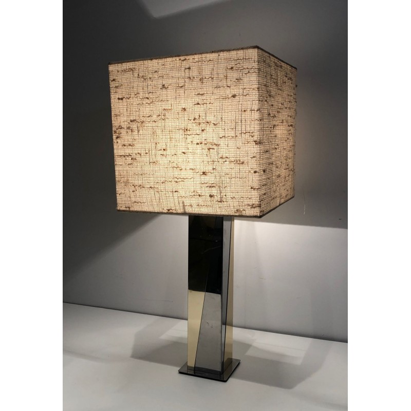 Lampe de Table en Chrome et Métal Doré, Travail Français, vers 1970