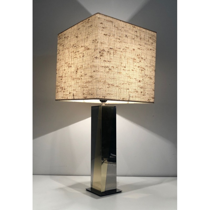 Lampe de Table en Chrome et Métal Doré, Travail Français, vers 1970