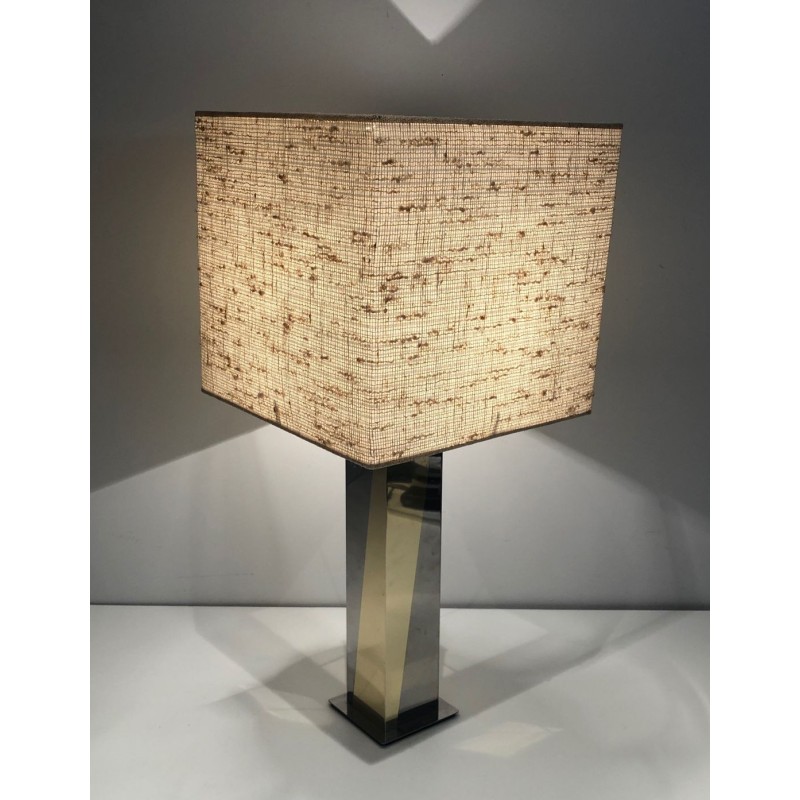 Lampe de Table en Chrome et Métal Doré, Travail Français, vers 1970