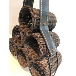 Rattan, Lacquered Metal and Leather Bottle Holder, French Work, circa 1970