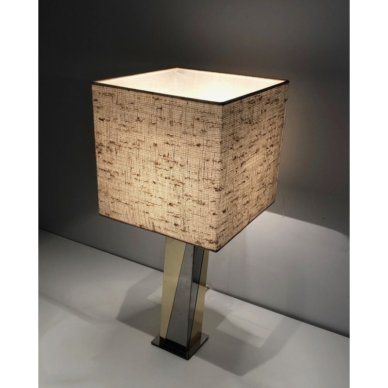 Lampe de Table en Chrome et Métal Doré, Travail Français, vers 1970