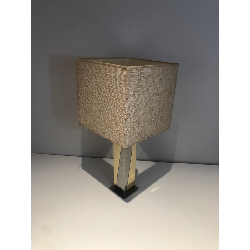 Chrome and Gilt Metal Table Lamp, French Work, circa 1970