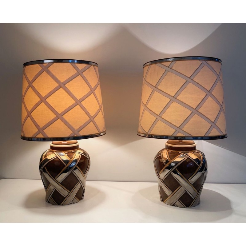 Importante Paire de Lampes en Céramique, Travail Français, vers 1970