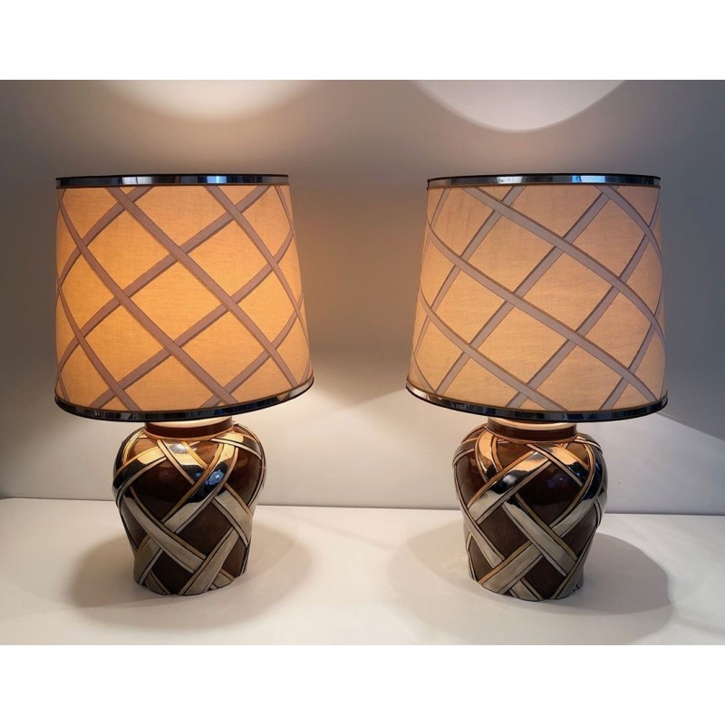 Importante Paire de Lampes en Céramique, Travail Français, vers 1970