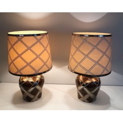 Importante Paire de Lampes en Céramique, Travail Français, vers 1970