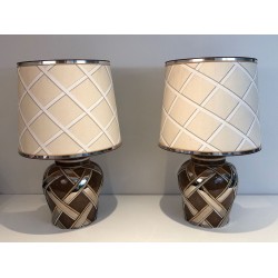 Importante Paire de Lampes en Céramique, Travail Français, vers 1970