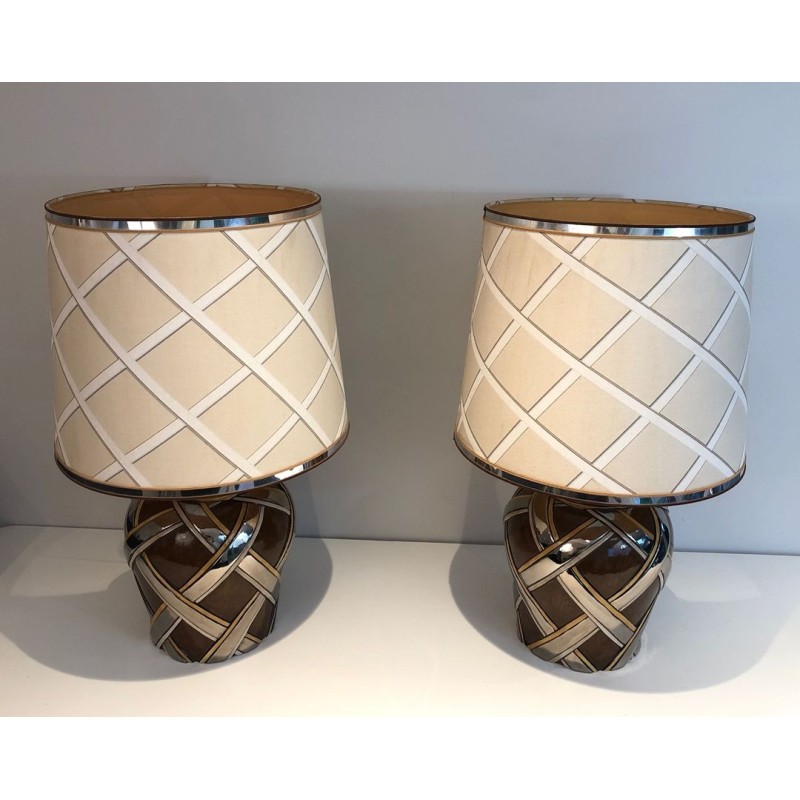 Importante Paire de Lampes en Céramique, Travail Français, vers 1970