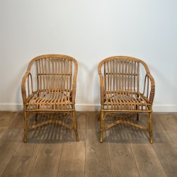 Paire de Fauteuils en Rotin à Dossier Enveloppant, Travail | Maison Barrois