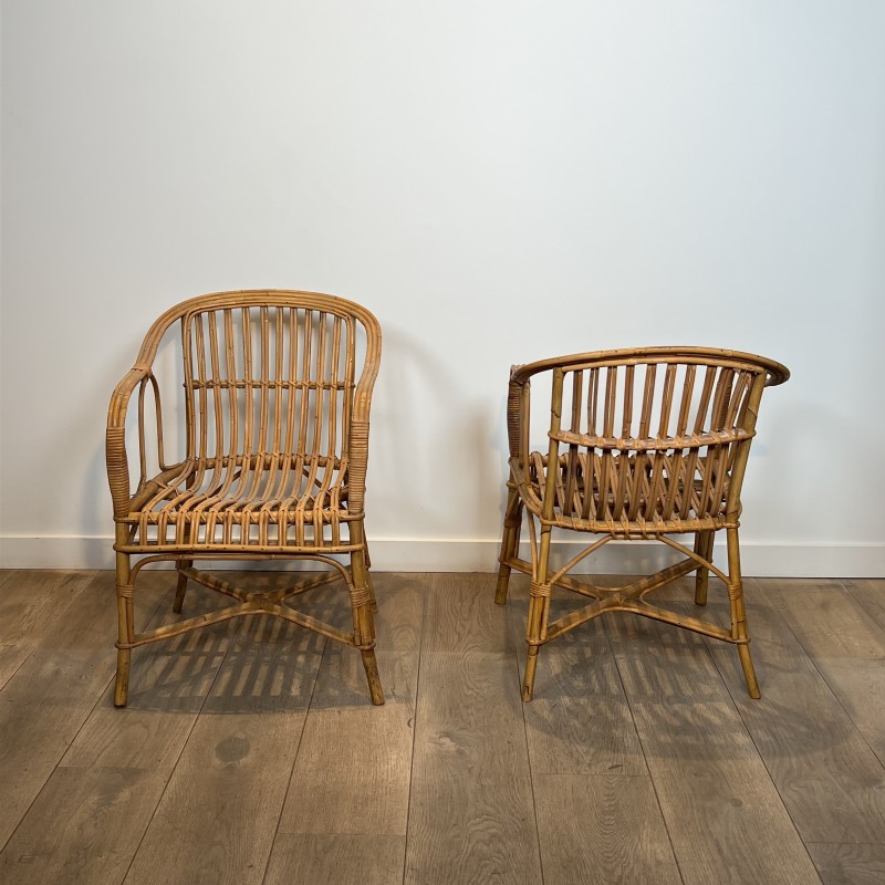 Paire de Fauteuils en Rotin à Dossier Enveloppant, Travail | Maison Barrois
