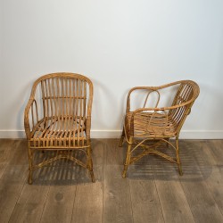 Paire de Fauteuils en Rotin à Dossier Enveloppant, Travail | Maison Barrois