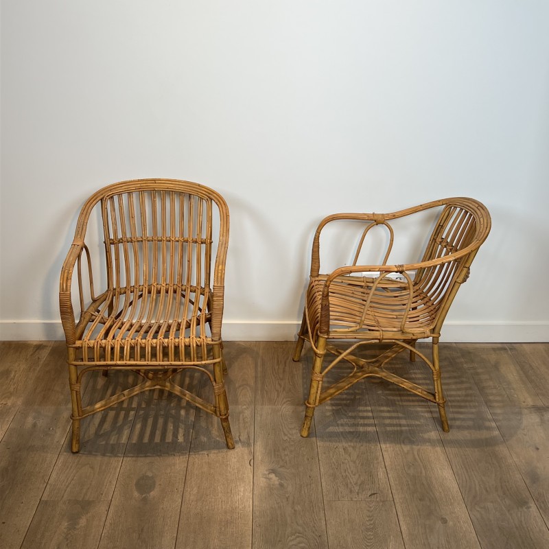 Paire de Fauteuils en Rotin à Dossier Enveloppant, Travail | Maison Barrois