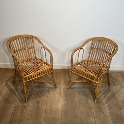 Paire de Fauteuils en Rotin à Dossier Enveloppant, Travail | Maison Barrois