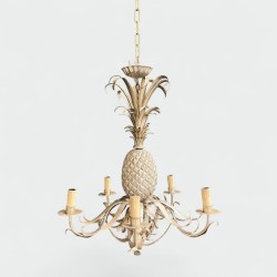 Lustre Ananas en Tôle Patinée Crème et Argentée à Six Lumi | Maison Barrois