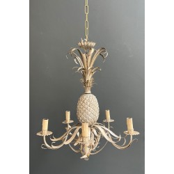Lustre Ananas en Tôle Patinée Crème et Argentée à Six Lumi | Maison Barrois