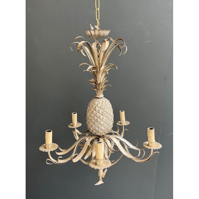 Lustre Ananas en Tôle Patinée Crème et Argentée à Six Lumi | Maison Barrois