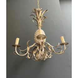 Pineapple Chandelier in Cream and Silvered Patinated Tole | Maison Barrois