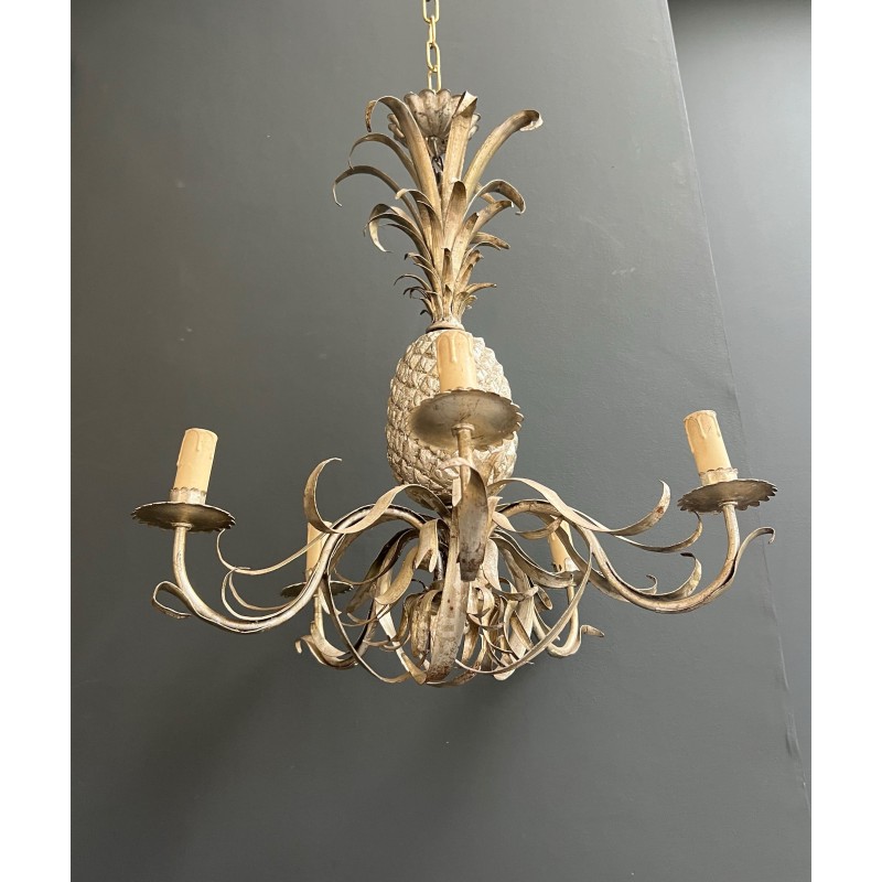 Pineapple Chandelier in Cream and Silvered Patinated Tole | Maison Barrois