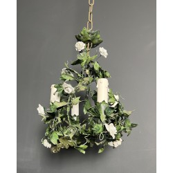 Lustre en Tôle Peinte à Décor de Feuillage Vert et Fleurs | Maison Barrois