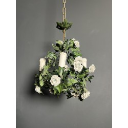 Lustre en Tôle Peinte à Décor de Feuillage Vert et Fleurs | Maison Barrois