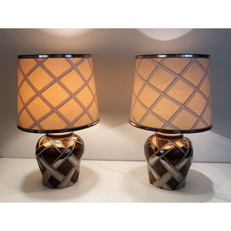 Importante Paire de Lampes en Céramique, Travail Français, vers 1970