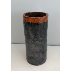 Vase Rouleau en Céramique Brutaliste, Corps Noir Texturé e | Maison Barrois