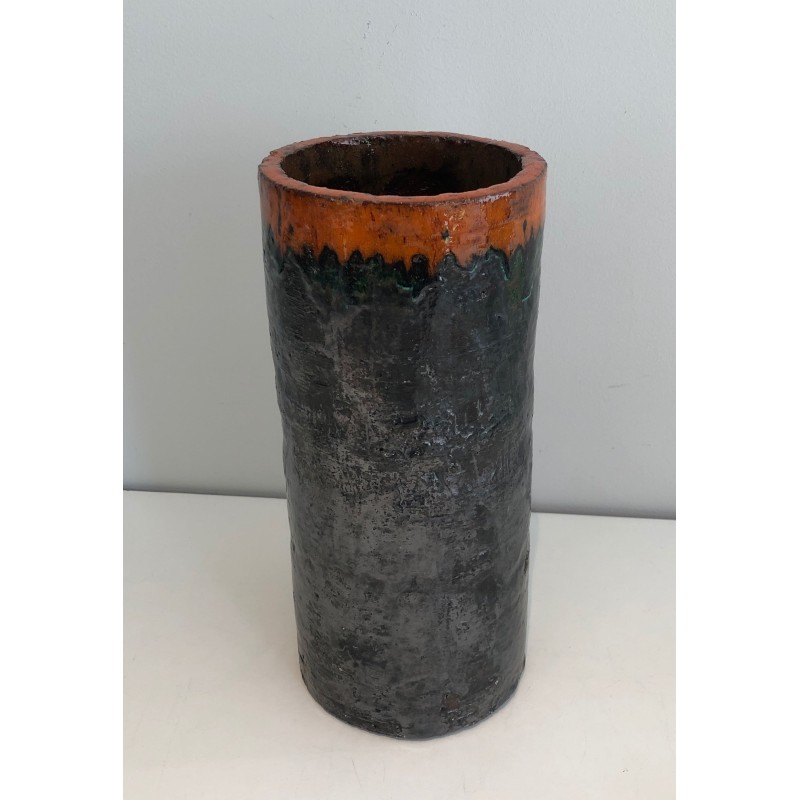 Vase Rouleau en Céramique Brutaliste, Corps Noir Texturé e | Maison Barrois