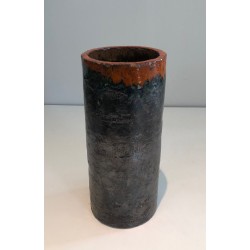 Vase Rouleau en Céramique Brutaliste, Corps Noir Texturé e | Maison Barrois