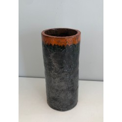 Vase Rouleau en Céramique Brutaliste, Corps Noir Texturé e | Maison Barrois