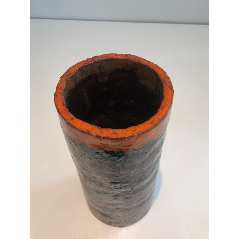Vase Rouleau en Céramique Brutaliste, Corps Noir Texturé e | Maison Barrois
