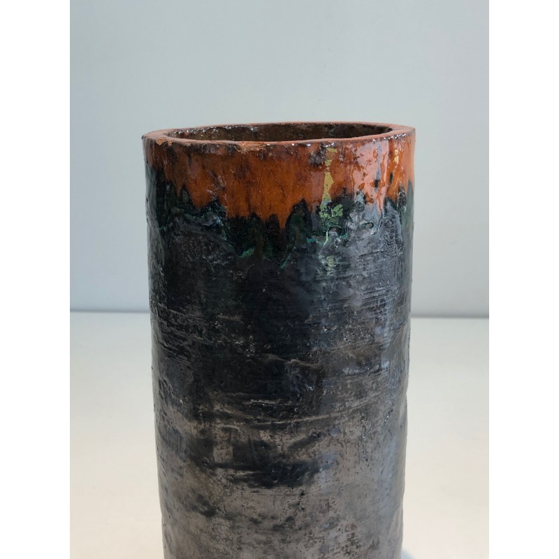Vase Rouleau en Céramique Brutaliste, Corps Noir Texturé e | Maison Barrois