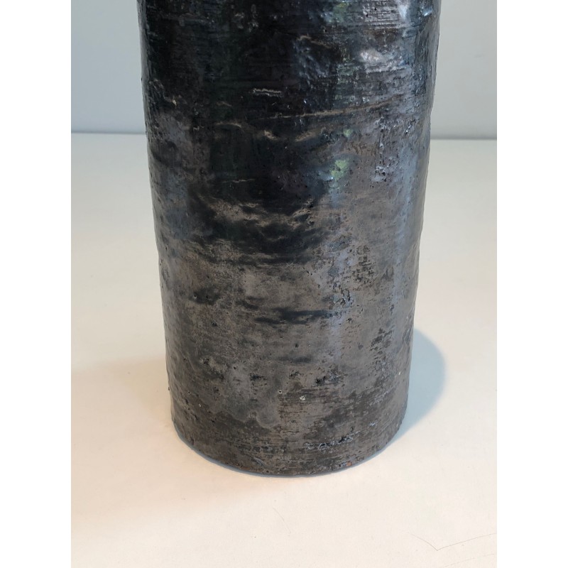 Vase Rouleau en Céramique Brutaliste, Corps Noir Texturé e | Maison Barrois