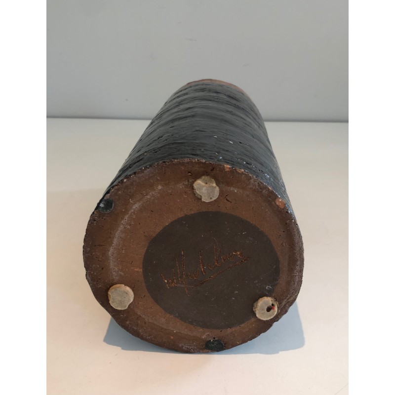 Vase Rouleau en Céramique Brutaliste, Corps Noir Texturé e | Maison Barrois