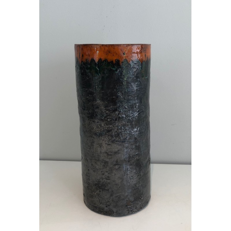 Vase Rouleau en Céramique Brutaliste, Corps Noir Texturé e | Maison Barrois