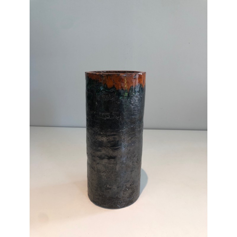Vase Rouleau en Céramique Brutaliste, Corps Noir Texturé e | Maison Barrois