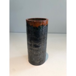 Vase Rouleau en Céramique Brutaliste, Corps Noir Texturé e | Maison Barrois
