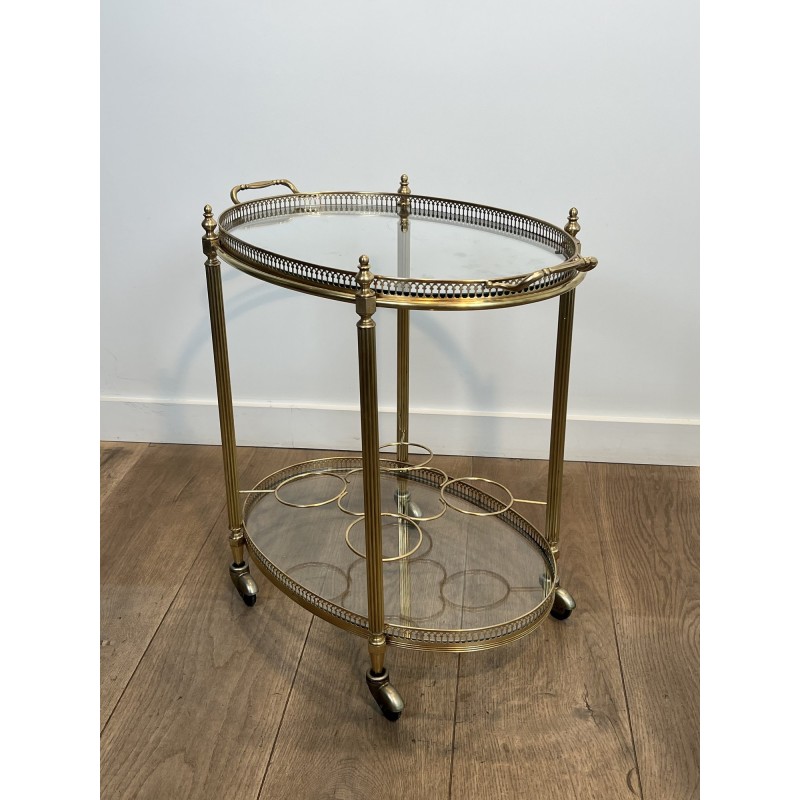 Table Roulante Ovale en Laiton à Galerie Ajourée et PommeS | Maison Barrois