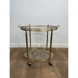 Table Roulante Ovale en Laiton à Galerie Ajourée et PommeS | Maison Barrois