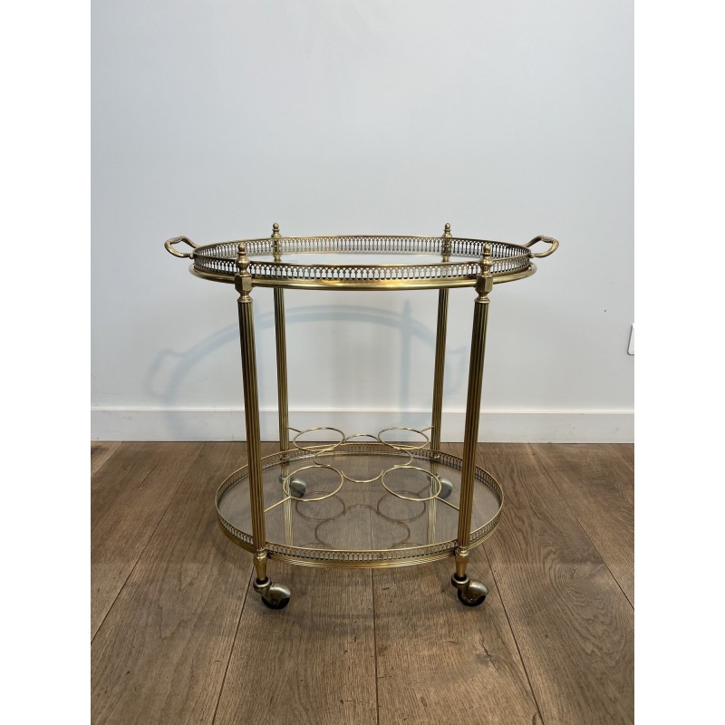 Table Roulante Ovale en Laiton à Galerie Ajourée et PommeS | Maison Barrois
